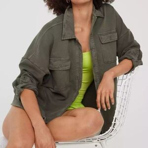 Aerie Offline Throwback Olive Green Button Down Shacket